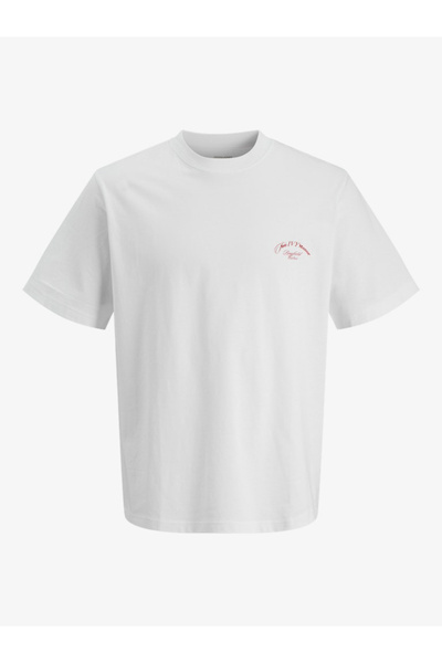 Jack & Jones Men White Graphic Cotton Crew Neck T-Shirt