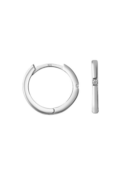 jelux silver Gümüş 925 Ayar Tek Taşlı 16 Mm Zirkon Taşlı Halka Küpe
