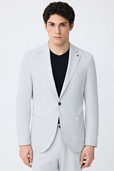 Tween Slim Fit Gri Armürlü Kumaş Ceket