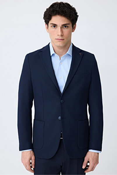 Tween Slim Fit Lacivert Armürlü Kumaş Ceket