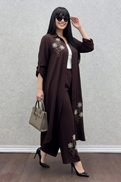 AZRA BUTİK Σετ Κεντητό με Χαμαμάδια Καφέ