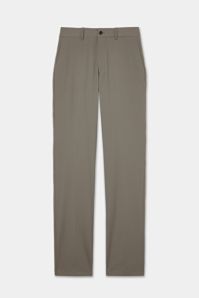Tween Relaxed Fit (Pilesiz) Koyu Bej Armürlü Kumaş Pantolon