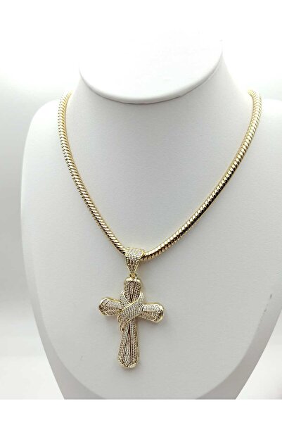 OEM Χοντρή αλυσίδα με μεγάλο σταυρό - επιχρυσωμένο 14 καρατίων
