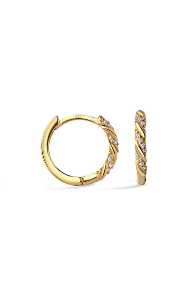 jelux silver Gümüş 925 Ayar 17 mm Shine Twist Zirkon Taşlı Halka Gold Küpe