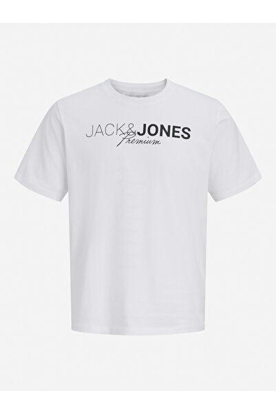 Jack & Jones تي شيرت أبيض بطباعة نصية وياقة دائرية