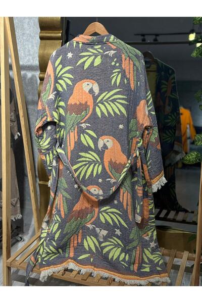 Befera Design Kimono din muselină 100% bumbac, cu model papagal, halat de bai...