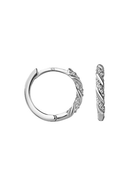 jelux silver Gümüş 925 Ayar 18 mm Burgulu Zirkon Taşlı Küpe