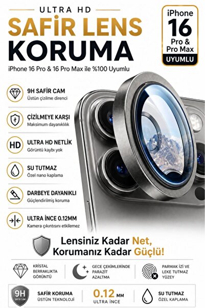 SONREİR iPhone 16 Pro / 16 Promax Titanium Gray Metal Camera Lens Protector S...