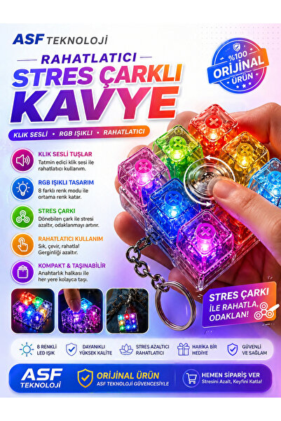 asfteknoloji RGB Işıklı Stres Çarklı Mini Klavye Anahtarlık | Klik Sesli Raha...