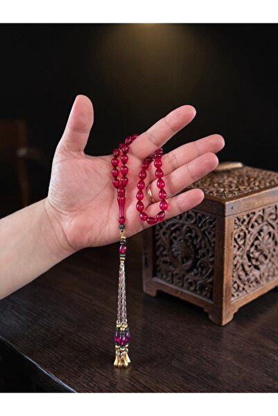 gkhediyelik VİŞNE ATEŞ KEHRİBAR GÖZYAŞI DAMLA KESİM 14 K VİP TESBİH