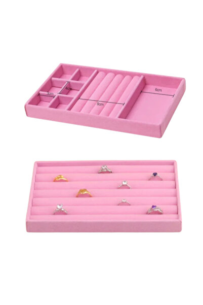 LONDON Birds Store Şık kadife kaplı 2 adet pembe renkli çekmece içi takı tabl...