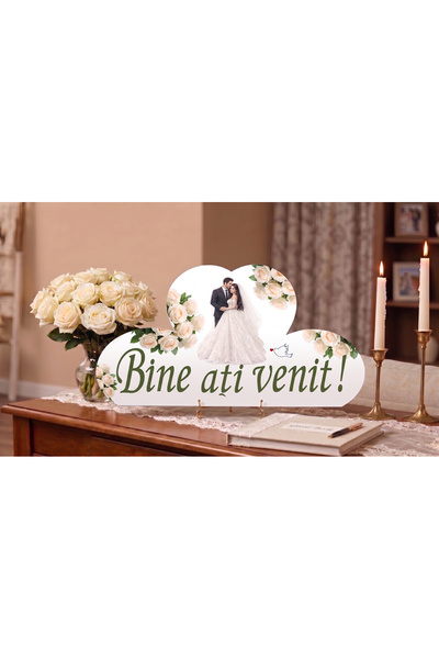OEM Plăcuțe " Bine ați venit! ", Flori Albe, Design Inimi Împletite,83x49 cm