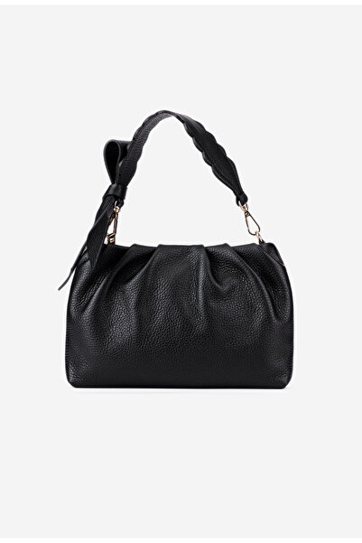 Dasha Poseta dama neagra din piele texturata cu ornament funda