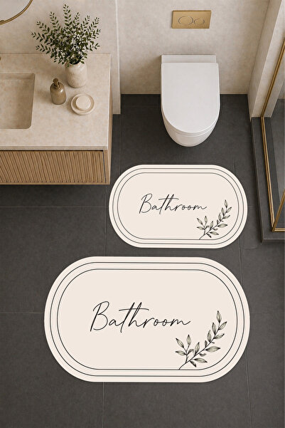 Liriya Dijital Baskı Modern Desenli Modern Banyo Halısı İkili Banyo Paspası (...