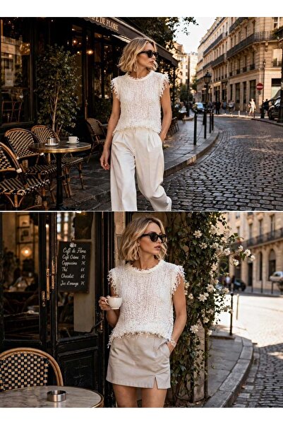 ibeeka Γυναικείο πλεκτό πουλόβερ με κρόσσια Signature Premium Νέας Σεζόν