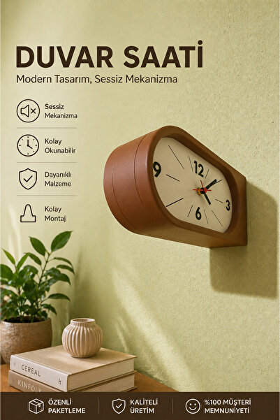 Tovo Craft Çift Taraflı Duvar Saati Modern Tasarım Dekoratif Sessiz Mekanizma...