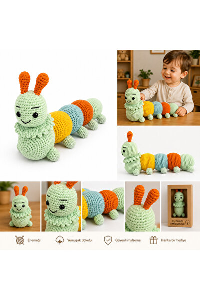TotoroAtölye Tırtıl Amigurumi Peluş Oyuncak – %100 El Emeği | Yumuşak | Eğiti...