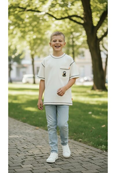 poozkids تي شيرت مطبوع بتفاصيل خياطة وجيوب للأولاد - تي شيرت عصري كبير الحجم ...
