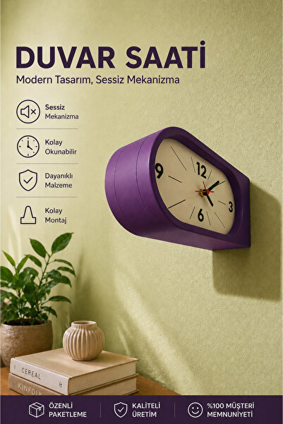 Tovo Craft Çift Taraflı Duvar Saati Modern Tasarım Dekoratif Sessiz Mekanizma...