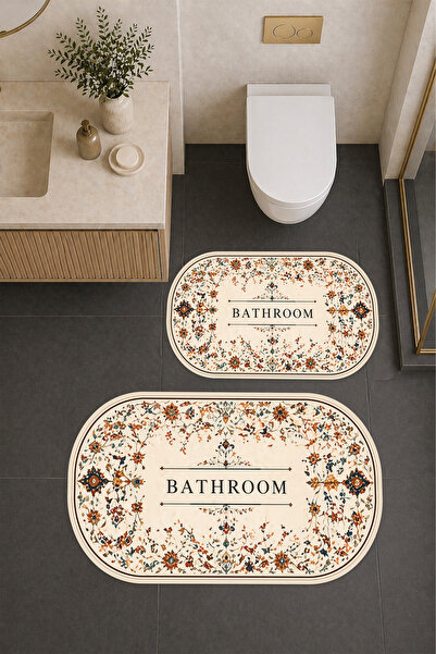 Liriya Dijital Baskı Modern Desenli Modern Banyo Halısı İkili Banyo Paspası (...