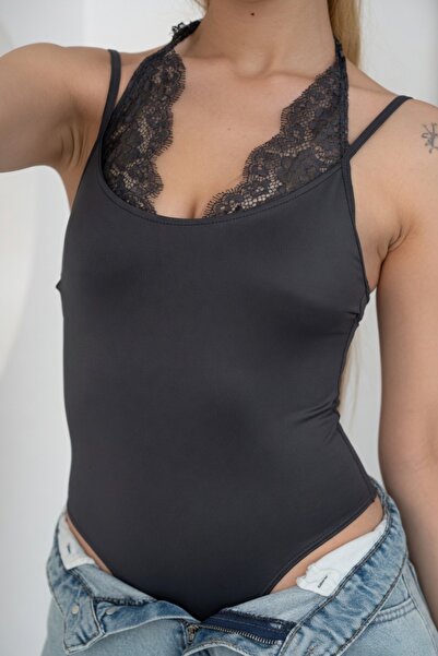 louyan fashion Kadın Dantelli İp Askılı Zıbınlı Atlet Body