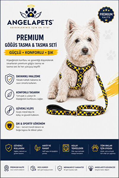 Angelapets TARAFTAR SERİSİ KÖPEK GÖĞÜS TASMASI VE GEZDİRME KAYIŞI SETİ