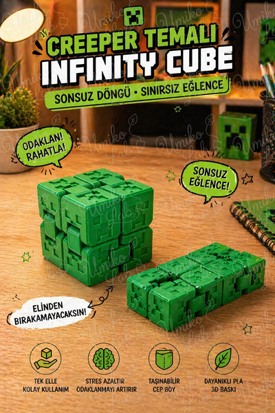 Umikolab 💚Creeper Temalı Infinity Cube | Katlanabilir Fidget Küp | Anti Stre...