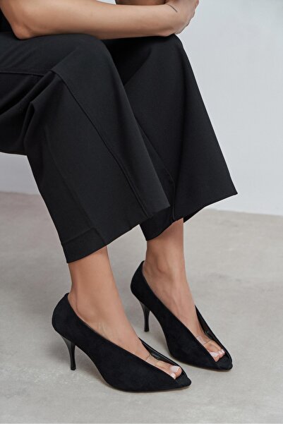 NİŞANTAŞI SHOES Γυναικεία παπούτσια με τακούνι Po Black Suede με διάφανη λεπτ...