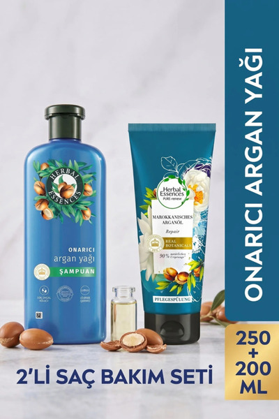 Herbal Essences Onarıcı Argan Yağı Şampuan 250ml + Saç Kremi Beach 200ml Baki...