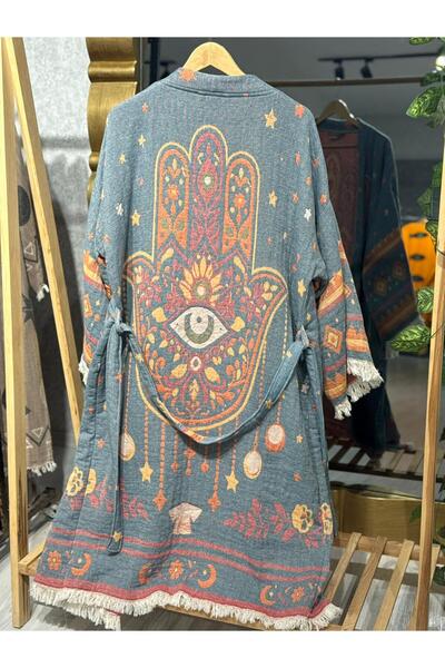 Befera Design Kimono din muselină 100% bumbac, cu model Fatma Ana, halat de b...