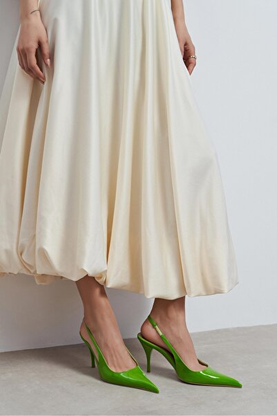 NİŞANTAŞI SHOES Γυναικεία παπούτσια με τακούνι από πράσινο λουστρίνι Mehru με...