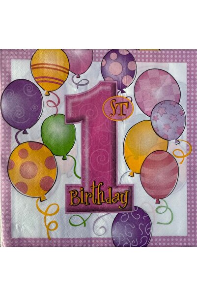 Doğumgünü Marketim Ροζ χαρτοπετσέτα με μπαλόνια για 1 έτους