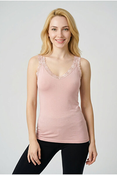 fevien Women's Thick Strap V-Neck Cotton Lace Undershirt - Flexible Comfortab...