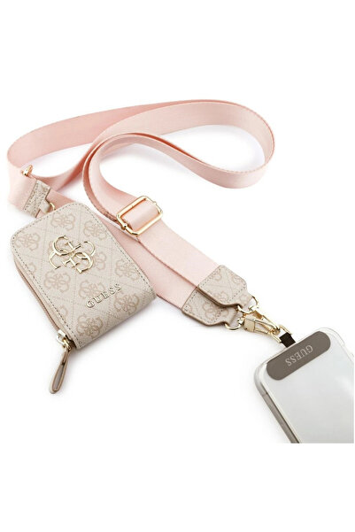 Guess Καθολικό Λουράκι 4G Δερμάτινο με Μεταλλικό Λογότυπο και Μίνι Θήκη Ροζ