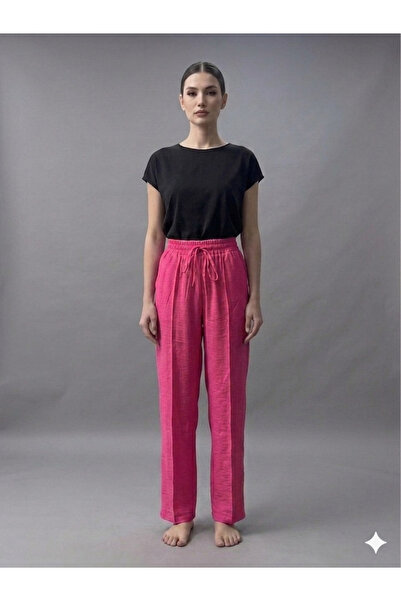 DAME Women's Relaxed Fit Linen Trousers with Grass Detail on the Front