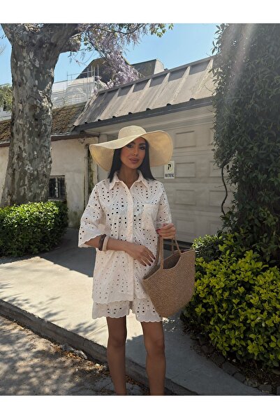 LB Laluna Butik Γυναικείο Σετ Πουκάμισο και Σορτς από ύφασμα Brode