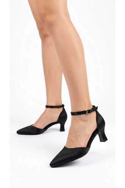 DX AYAKKABI Dx Women's Black Satin Low-Heeled Shoes