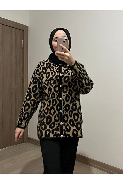 Feliz Leopar Desenli Oversize Hırka