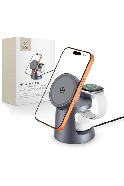 Tech-Protect 3 σε 1 Qi2.2 Μαγνητικός Ασύρματος Φορτιστής-Βάση Magsafe 25W Σκο...