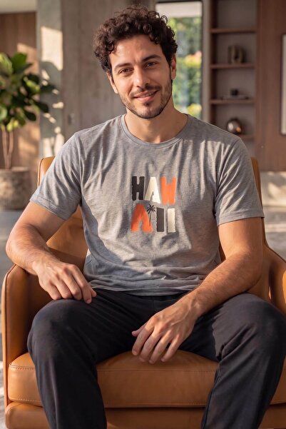 Pijamaevi Ανδρικό σετ πιτζάμες με κοντό μανίκι με σχέδιο Melange Hawaiian