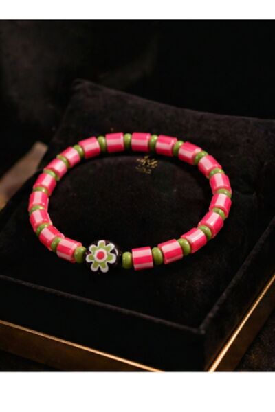 CANSU ODABAS CO Fashion Beaded Stretchy Bracelets Handmade Pink Ribbon Charm Beaded Bracelet for Women