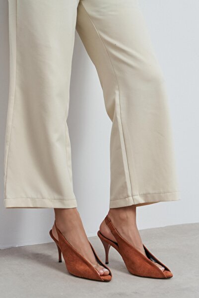 NİŞANTAŞI SHOES Γυναικεία παπούτσια με τακούνι Lala Taba Suede με διάφανη λεπ...