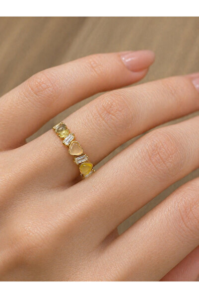 NURYES JEWERLY Altın Renk Kalp Taşlı Minimal çelik Yüzük
