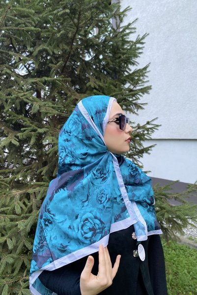 Firuze scarf Rose Desen Turquoise Color Soft Shawl