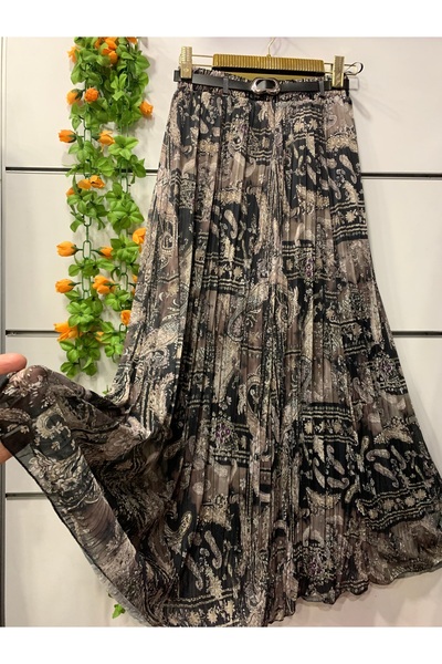 edu collection Φούστα σιφόν με σχέδια, ασύμμετρη φούστα με επένδυση και ζώνη