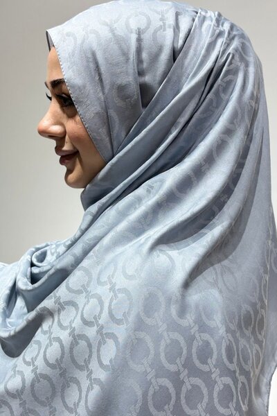 Firuze scarf Cotton & Bamboo Ice Blue Jacquard Shawl