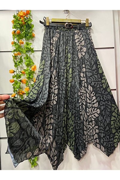 edu collection Φούστα σιφόν με σχέδια, ασύμμετρη φούστα με επένδυση και ζώνη