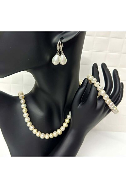 velve Set accesorii Precious Pearls, colier, cercei și brățară din perle de c...