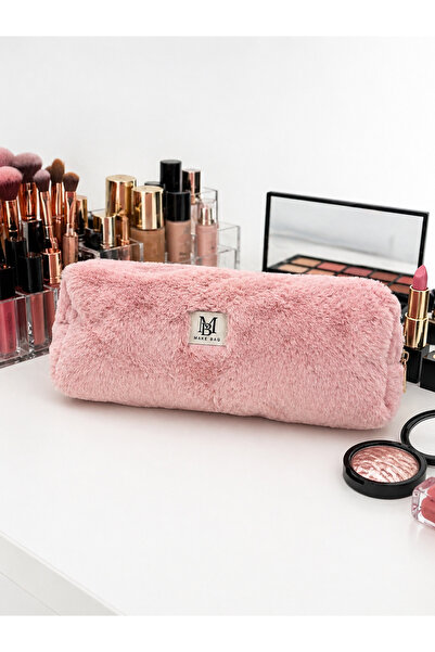 MAKE BAG PEMBE PELUŞ SAÇ ŞEKİLLENDİRİCİLERİ İÇİN SEYAHAT ÇANTASI