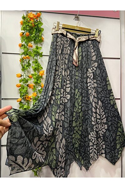 edu collection Φούστα σιφόν με σχέδια, ασύμμετρη φούστα με επένδυση και ζώνη